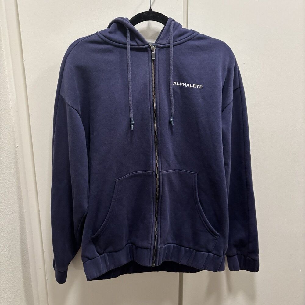 Alphalete Men’s Sz Medium Blue Spellout Zip Up Jacket Athletic Loungewear